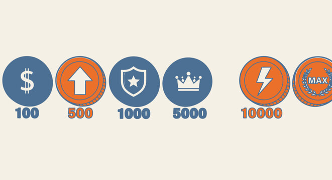 Circular icons showcasing financial symbols and numerical values for design purposes