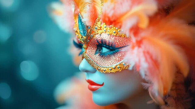 Woman with white makeup wearing a carnival mask