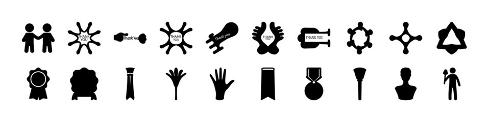 Fototapeta premium Black icons set of symbols nature and objects - Collection of black silhouette icons featuring abstract symbols, nature elements, tools, and objects, suitable for design, concepts, and interface use.