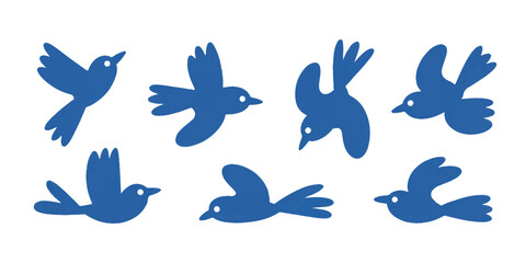 Obraz premium Seven blue birds flying freely in an empty space illustrated