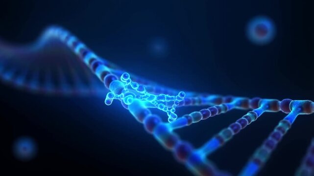Glowing crispr molecular scissor complex precisely editing a strand of dna in a dark cellular environment concept of genetic engineering and genome editing