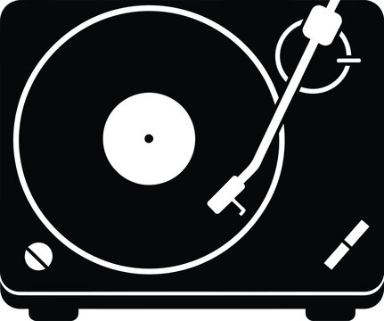 Retro turntable with vinyl record playing music audio equipment vector illustration