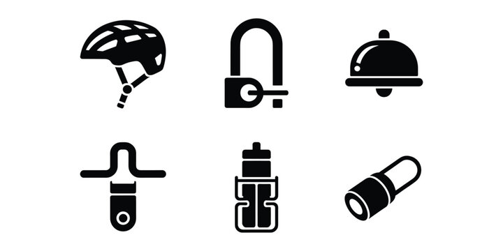 Travel and Adventure Icons Set Black Silhouette Symbols Including Parachute Backpack Bell Flashlight and Water Bottle