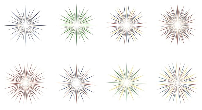 A series of starburst designs with varying line lengths and angles