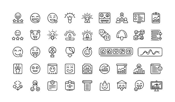 Emotion sentiment analysis outline icon set vector with feedback rating mood tracking editable stroke design