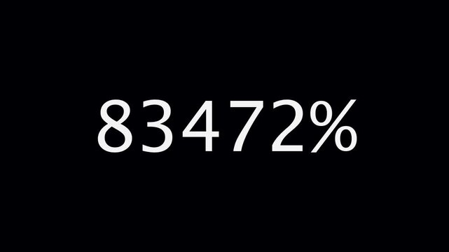 Digital percentage counter animation increasing from zero to one million percent with white text on black background
