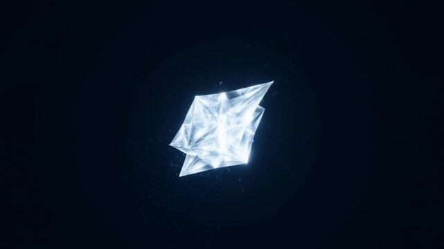 Bright idea particle attracting resources and crystallizing into a growing geometric structure in a dark luxurious space concept of startup growth and venture investment