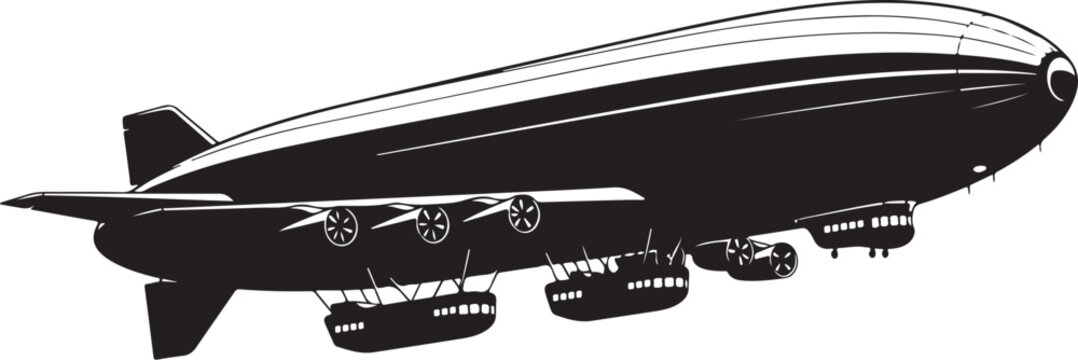 Black airship, zeppelin vector, aircraft illustration, flying machine