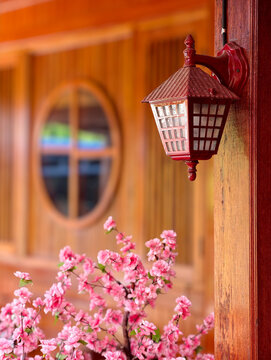 outdoor japnese style wall lamp in autumn season