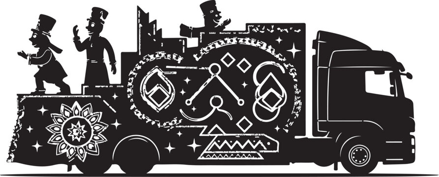 Steampunk truck, steampunk vehicle, black silhouette, decorative design, vector illustration