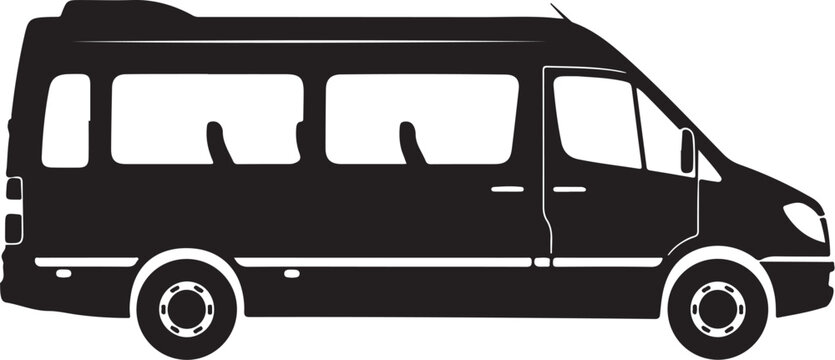 Black van silhouette, minibus vector, transportation icon, vehicle graphics