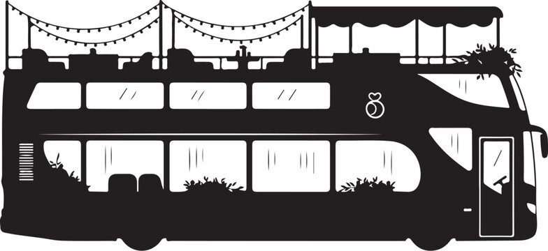 Black silhouette double decker bus, London style, vector illustration, transportation icon