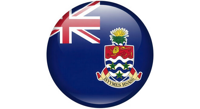 A glossy circular icon featuring the flag of the cayman islands, a british overseas territory in the caribbean isolated on transparent background