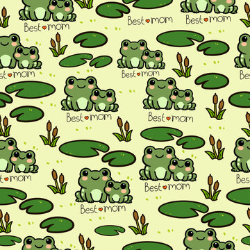cute green frog seamless pattern .