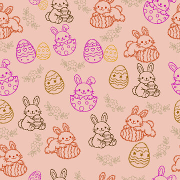 seamless pattern with easter eggs  illustration on pink background.