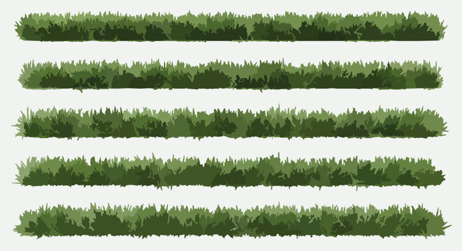 Realistic green grass border collection seamless horizontal 3D render nature strip elements isolated on white