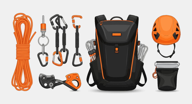 Outdoor Adventure Gear Collection For Climbing And Hiking Activities