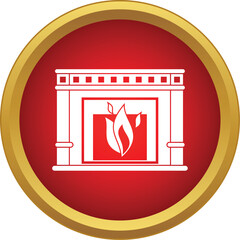 Naklejka premium Fireplace icon on a red background with golden frame representing warmth and home