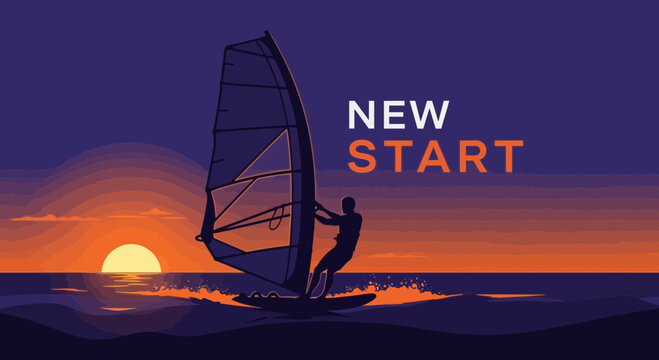 New Start Windsurfing During Vibrant Sunset Adventure