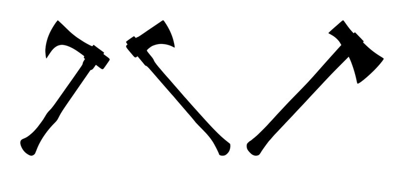 Sustainable wood forestry axe set with solid black icon on white background featuring axe, forestry, wood, sustainability with iconography and minimal design