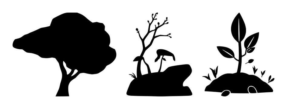 Natural resource management icon set with bold black silhouette on white background featuring conservation, sustainability, environment with simplicity and graphic style