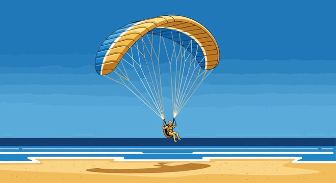 Paragliding Adventure Over a Sandy Beach With Blue Waters