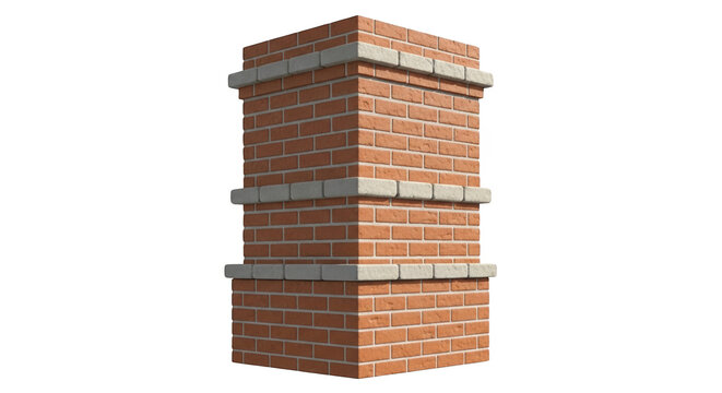 3d render of a brick chimney stack with stone decorative bands isolated on transparent background