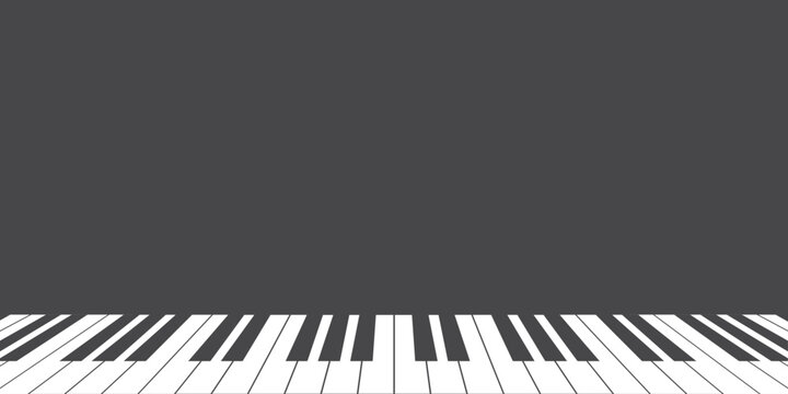 Piano keys on black background. Music banner with piano keyboard. 