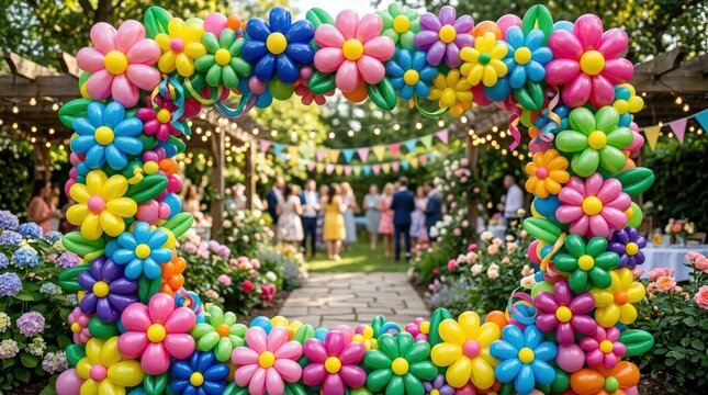A colorful pop balloon flower frame with glossy inflated petals and bright celebratory tones, playful border composition and festive charm, ultra-realistic, no logos.