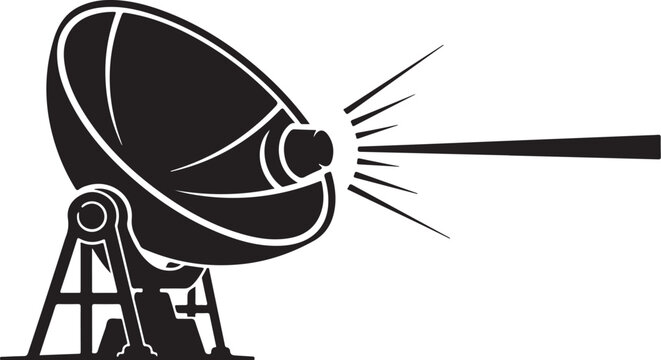 Satellite Dish, Vector Satellite Dish Icon, Black and White Illustration, Signal Transmission