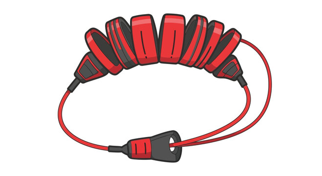 Red And Black Coiled Audio Cord With Male Connectors For Entertainment Devices