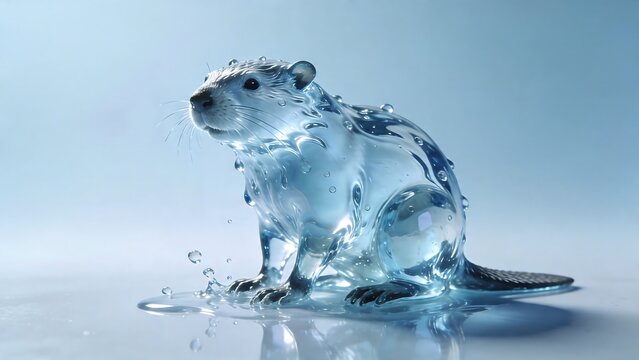 Water sculpture of a beaver splashing surreal absurd sky concepts minimal floating objects collection sculpture surreal absurd sky concepts, minimal floating objects collection