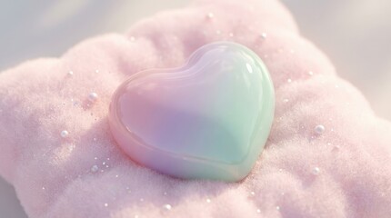 Fototapeta premium Squishy dreamy pastel heart icon with plump shiny finish, soft romantic charm, kawaii mood, ultra-realistic, no logos.