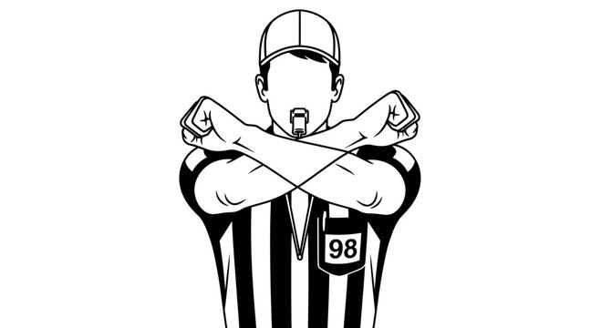 Referee Signal For Penalty Or Disqualification Making An X Shape With Arms