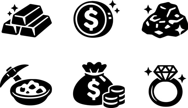 Finance wealth icons money gold investment isolated on white background
