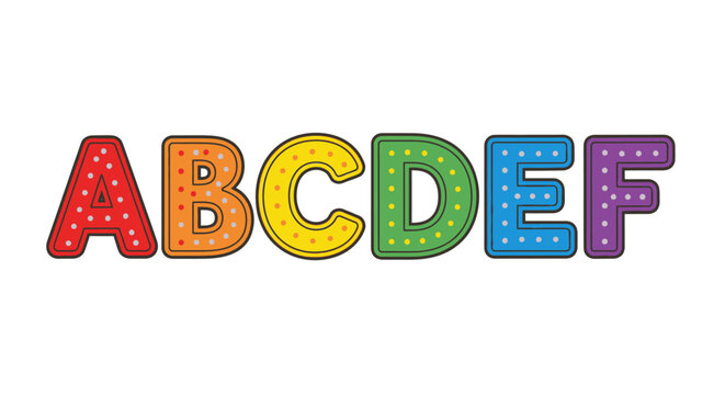 Colorful abcdef letters with polka dots for educational purposes isolated