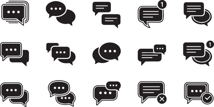 Chat Bubbles and Speech Icons in Black White