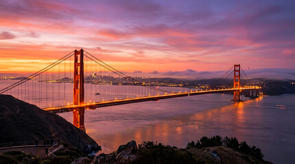 Fototapeta premium Golden Gate Bridge at Sunset with San Francisco Skyline