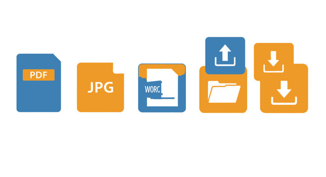 Digital file formats and upload download icons vector illustration