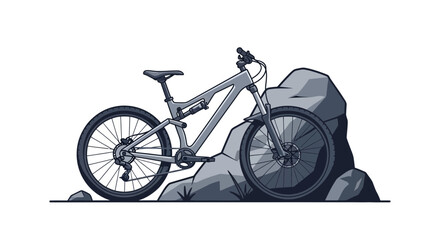 Obraz premium Rugged Mountain Bicycle Resting Against Craggy Rocks