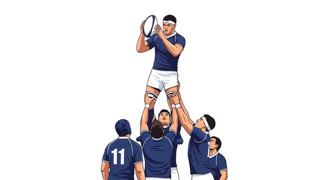 Rugby Team Lifts Player For Catch In Lineout Play Illustration