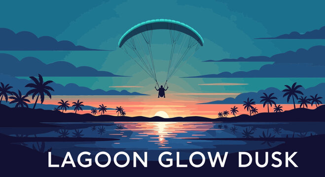 Serene Paragliding Adventure Over Tropical Lagoon At Sunset