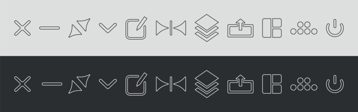 Window Control Outline Icons Set Close Minimize Fullscreen Layout Menu Line UI Vector