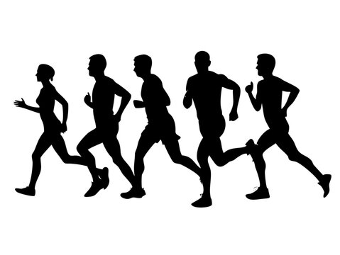 Crowd of Runners Silhouette Vector Group Jogging Marathon Athletes Illustration