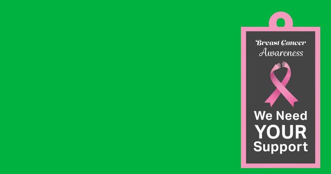 We need your support breast cancer research text banner with pink ribbon icon on black background