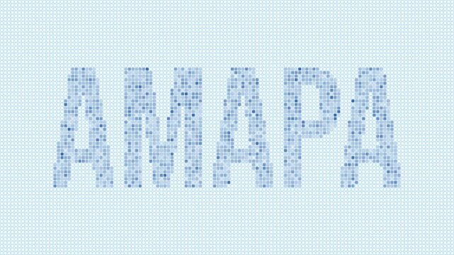 Amapa, Brazil dotted map animation. Digital style shape of the state. Amapa, Brazil shape and title dots appear with bulb flickering effect. Intro, outro, logo, title video.