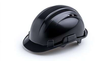 Fototapeta premium Black hard hat, safety helmet, construction gear, protective equipment, glossy finish, isolated