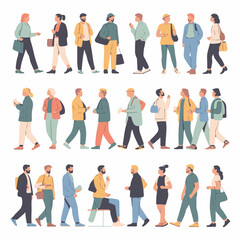 Fototapeta premium Flat People Walking Collection – Casual Men and Women Characters in Different Poses