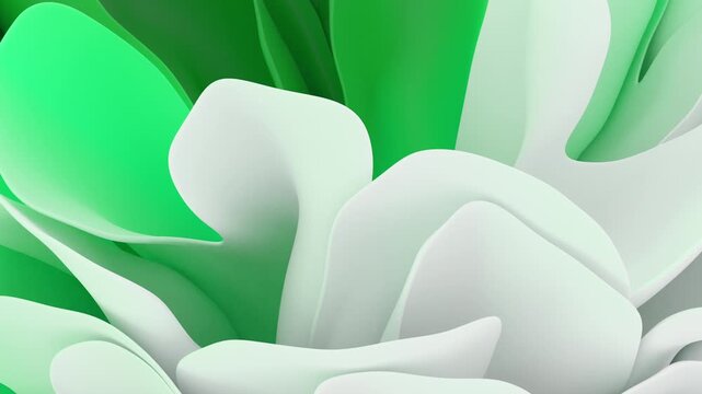 Looped animation. Soft multi-layered shapes sway smoothly, reminiscent of the movement of delicate petals under the influence of invisible flows. The plastic deformation of the elements creates the ef