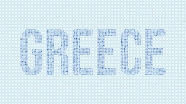 Greece dotted map animation. Digital style shape of the country. Greece shape and title dots appear with bulb flickering effect. Intro, outro, logo, title video.